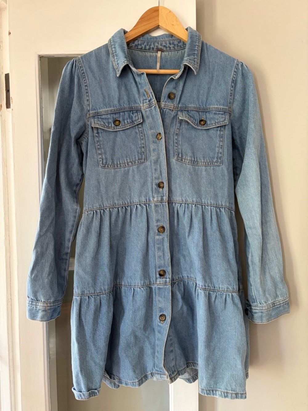 Free People Light Blue Denim Shirt Jacket